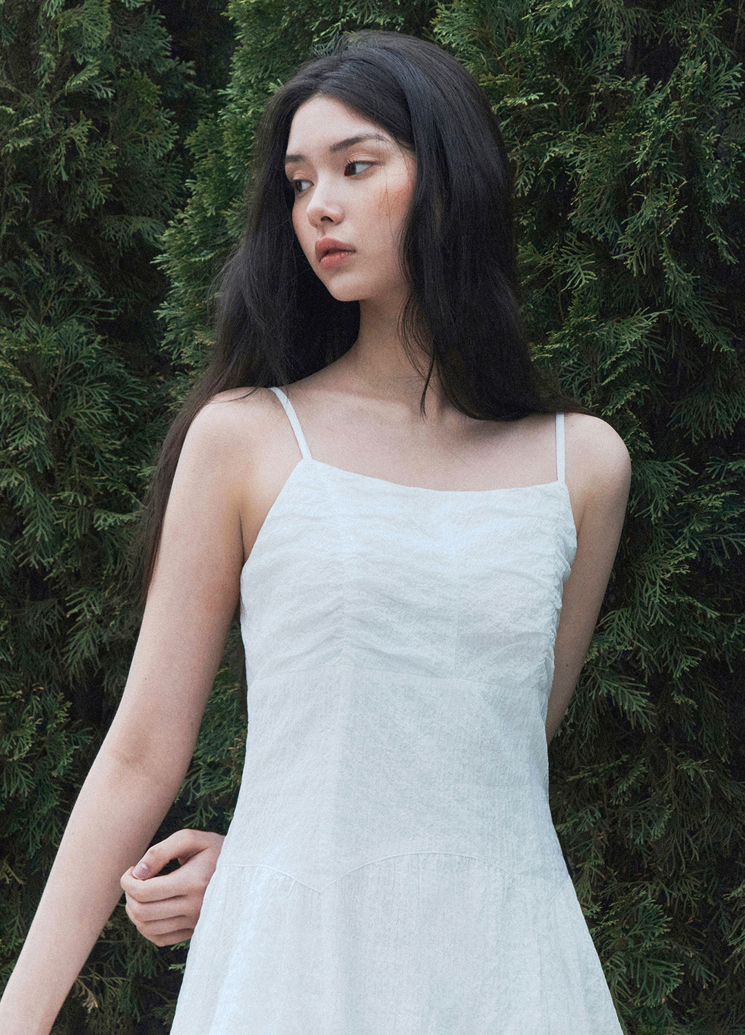 [Exclusive]셔링 텍스처 슬리브리스 원피스_WHITE_9