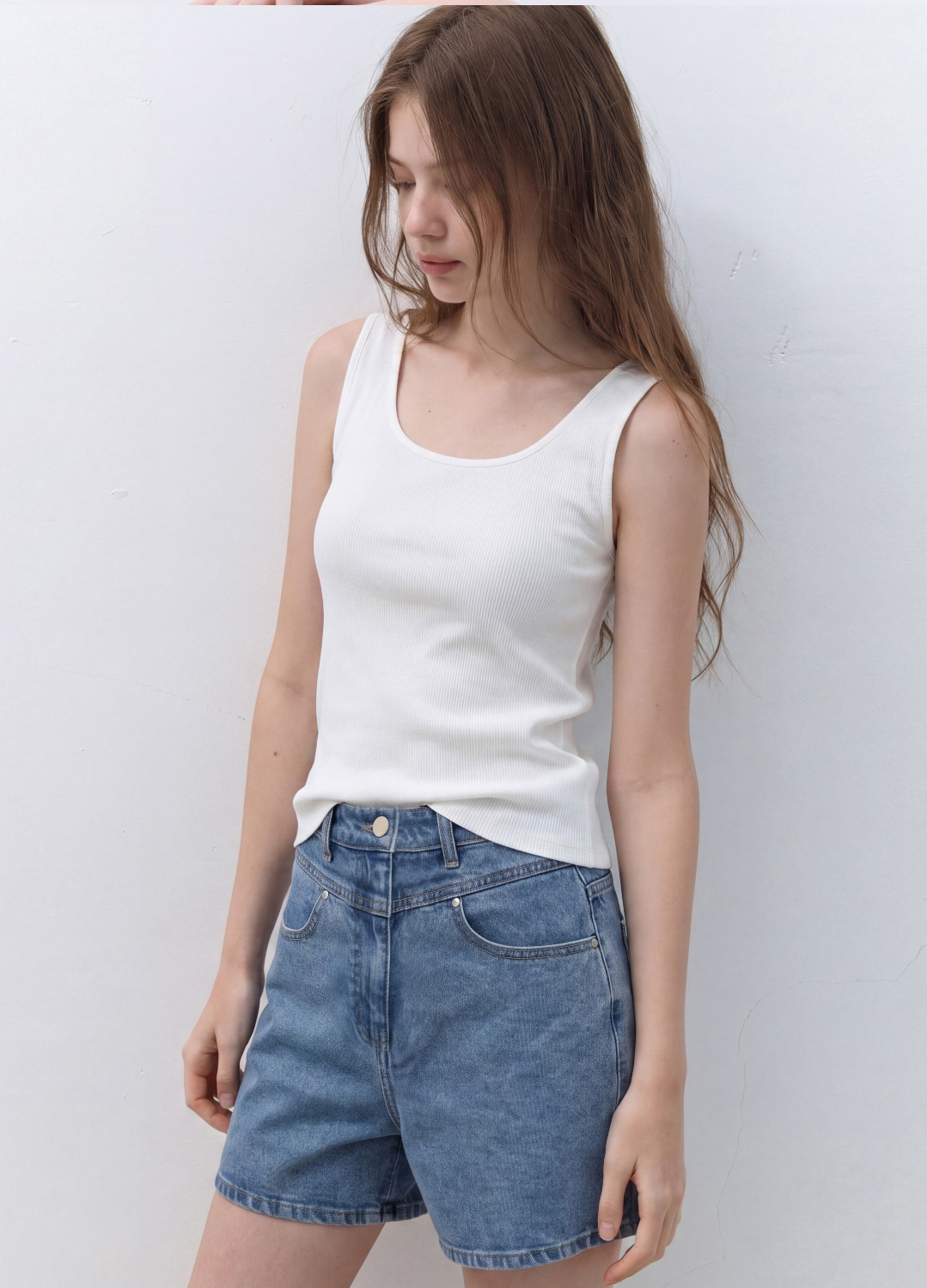 로고 장식 데님 쇼츠_BLUE_5