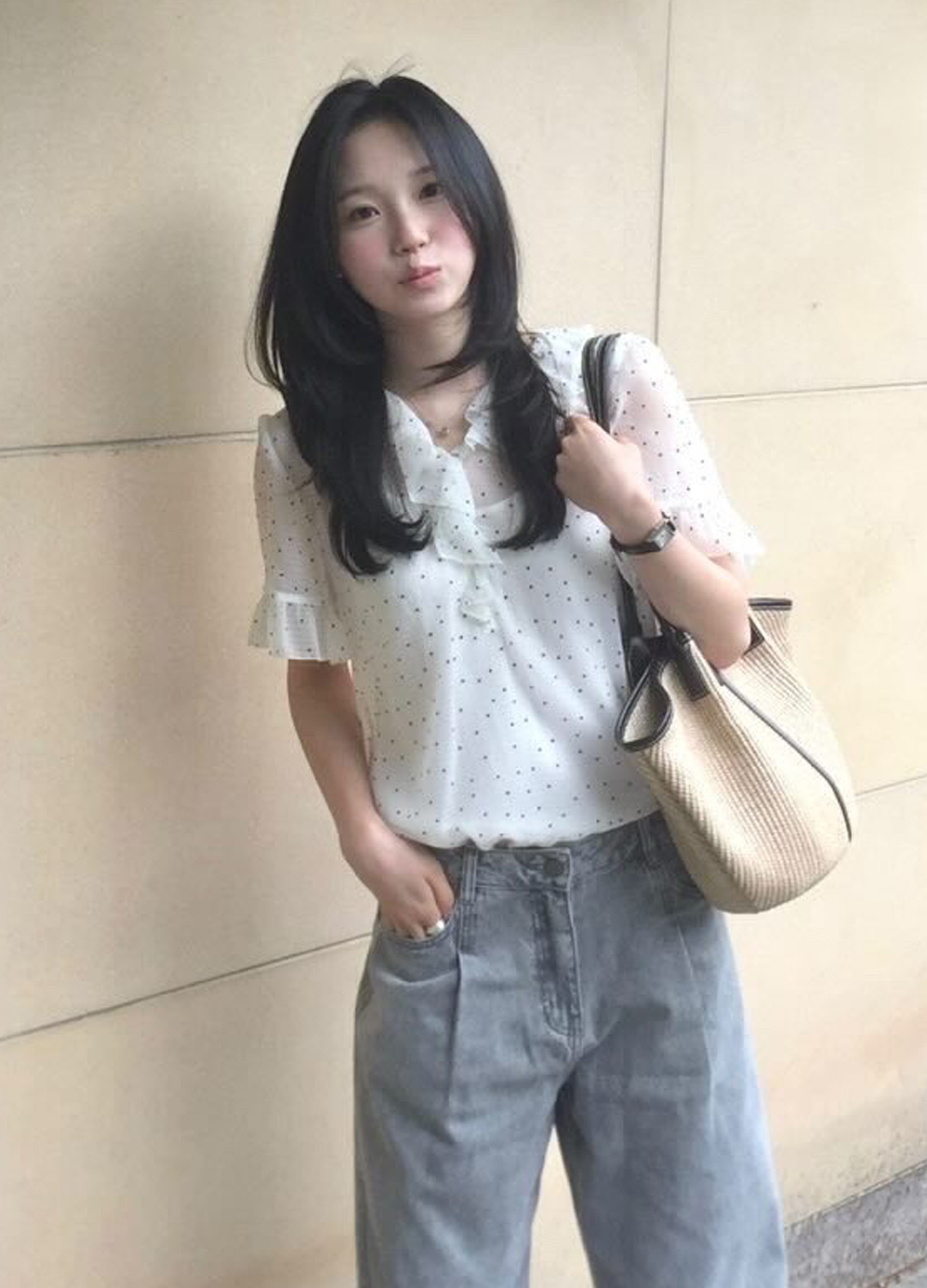 도트 프릴 블라우스_IVORY_9