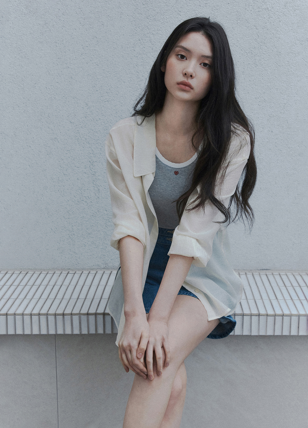 [Exclusive]배색 라인 리브 슬리브리스 탑_GREY_6