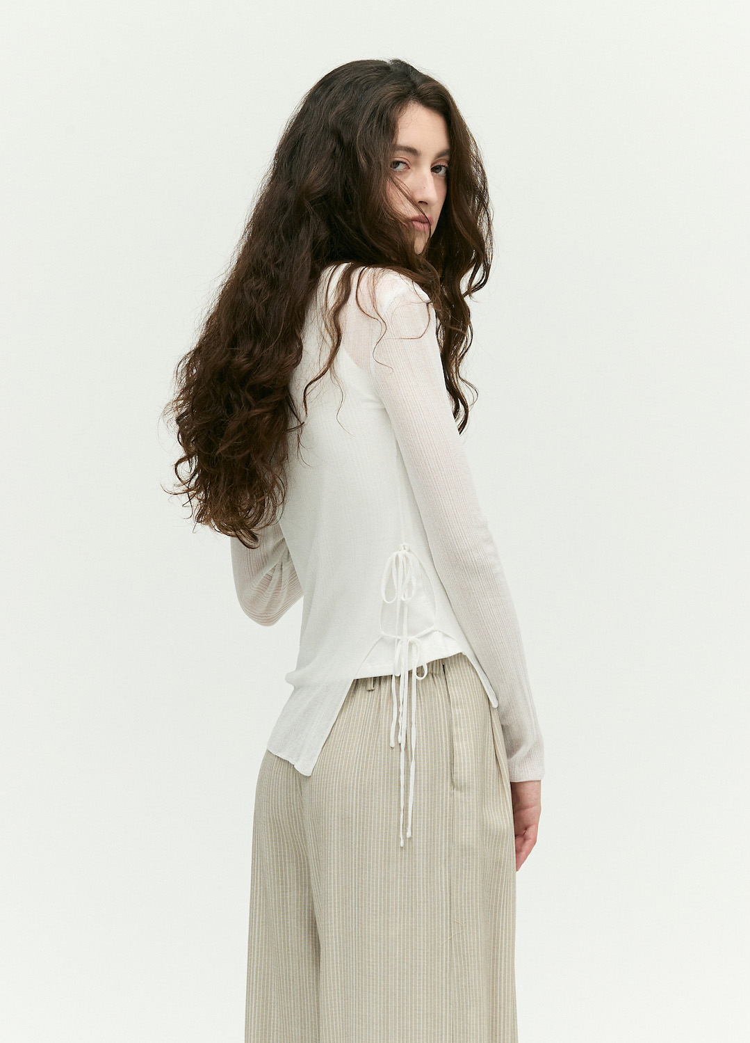 [시즌오프]슬림 레이어드 골지 티셔츠_WHITE_8