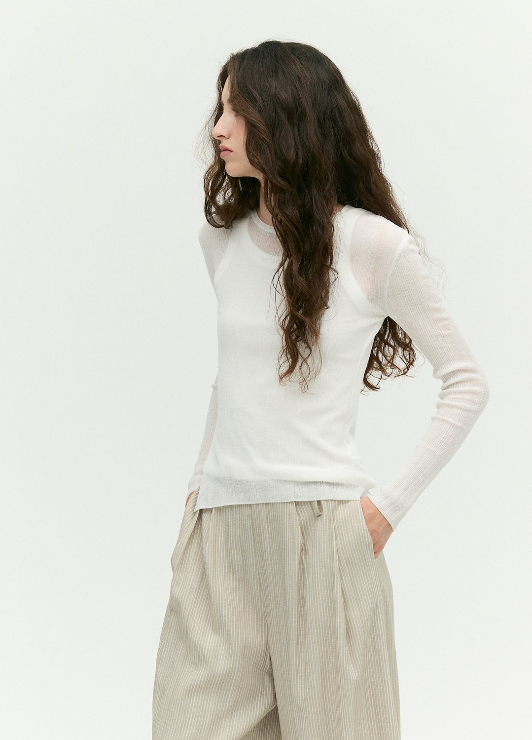 [시즌오프]슬림 레이어드 골지 티셔츠_WHITE_9
