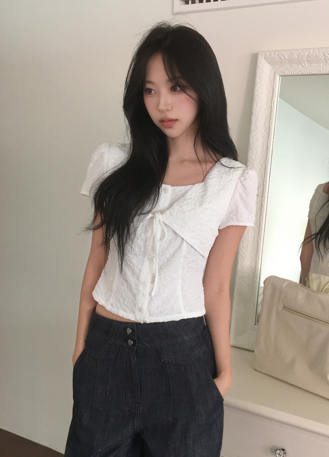 [Exclusive]텍스처 리본 디테일 블라우스_WHITE_12