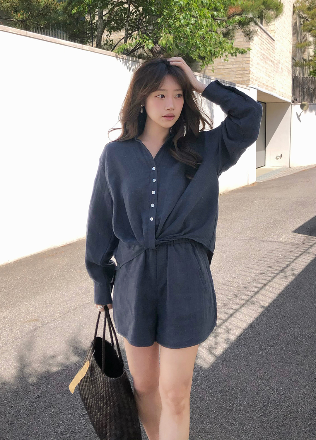 [시즌오프][EXCLUSIVE] 트위스트 린넨 셔츠 셋업_NAVY_6