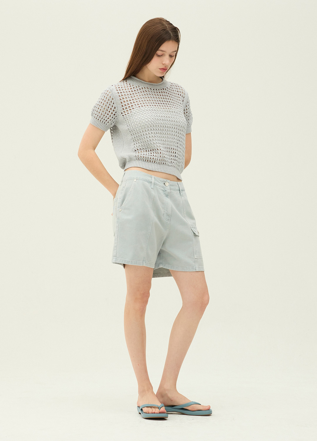 [시즌오프]메쉬 텍스처 하프슬리브 니트_LIGHT GREY_10