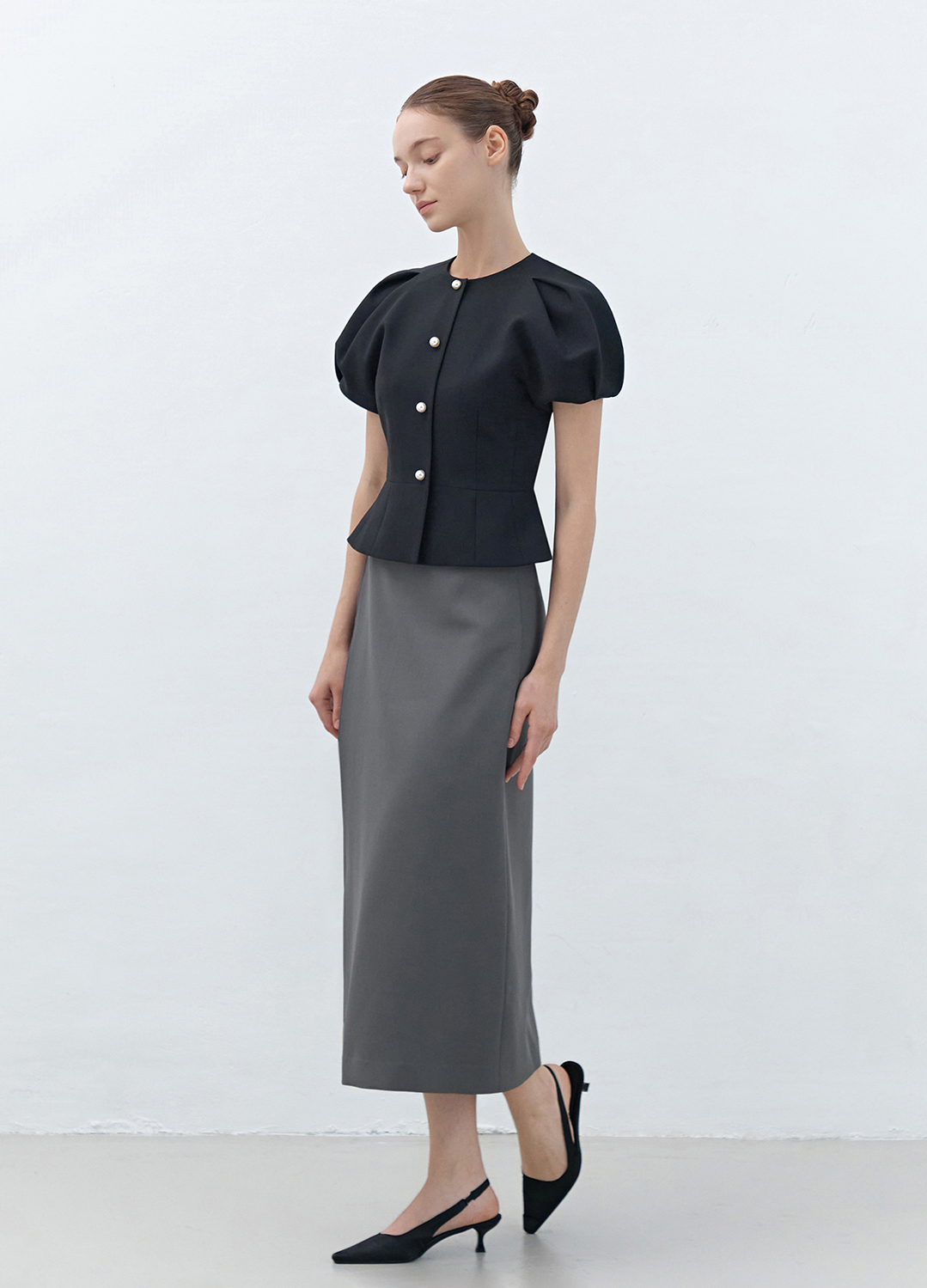 [Exclusive]세미 A라인 랩 스커트_DARK GREY_7