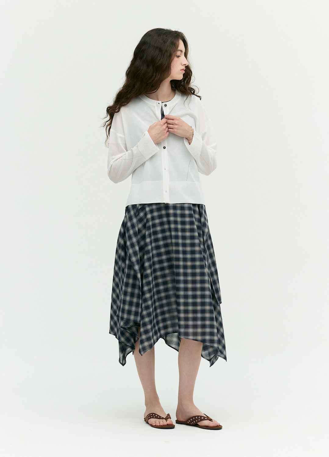 체크 언밸런스 롱 원피스_NAVY_14