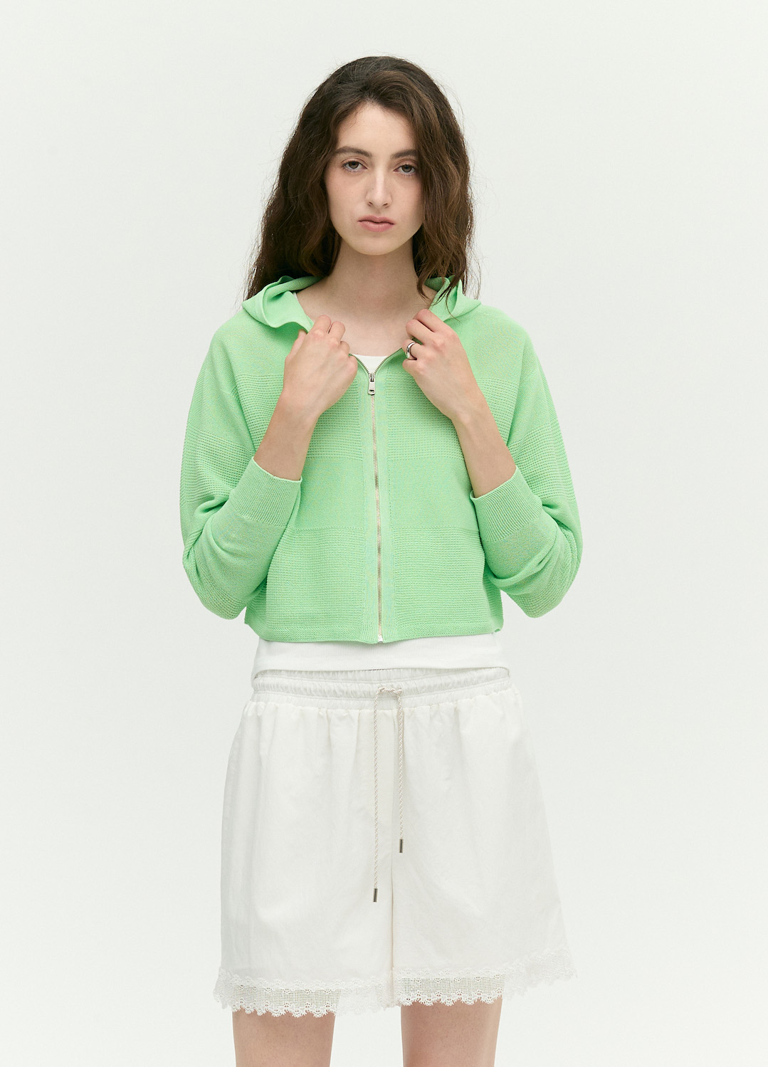 [시즌오프]크롭 니트 집업 가디건_LIGHT GREEN_5