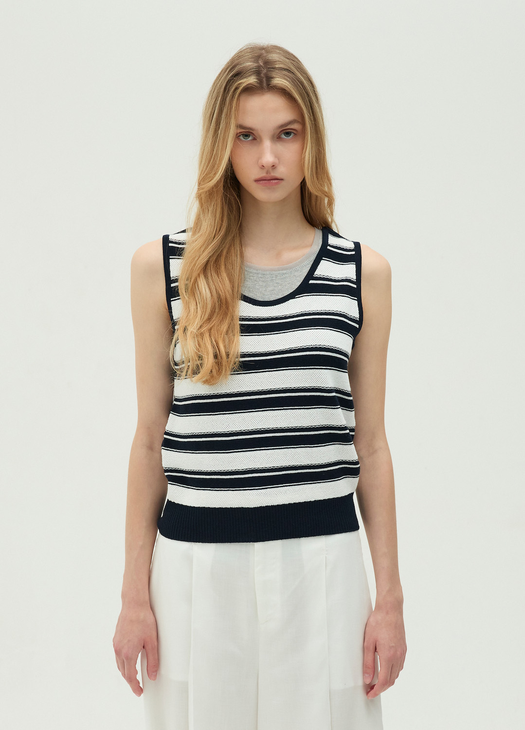 [시즌오프]스트라이프 니트 슬리브리스_DARK NAVY_6