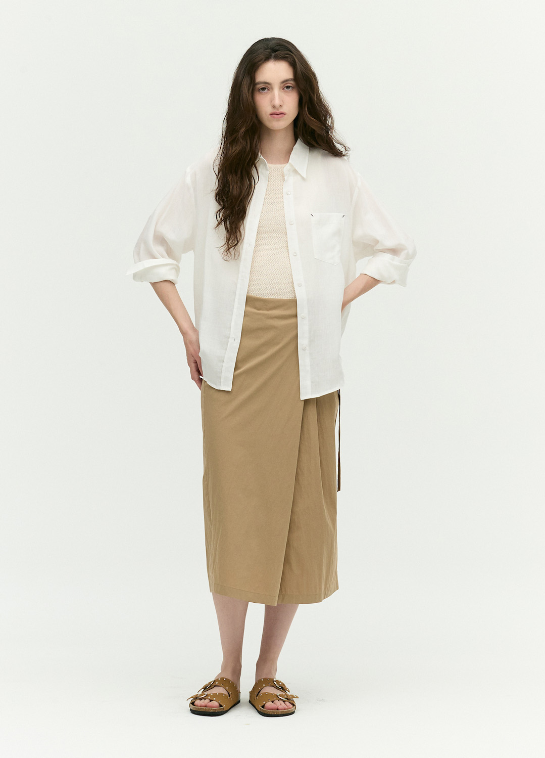 [시즌오프]사이드 랩 A라인 스커트_BEIGE_10