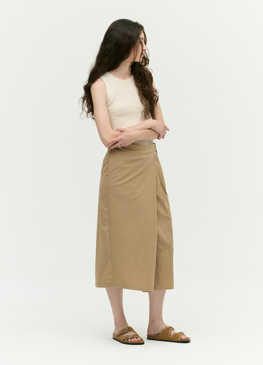 [시즌오프]사이드 랩 A라인 스커트_BEIGE_8