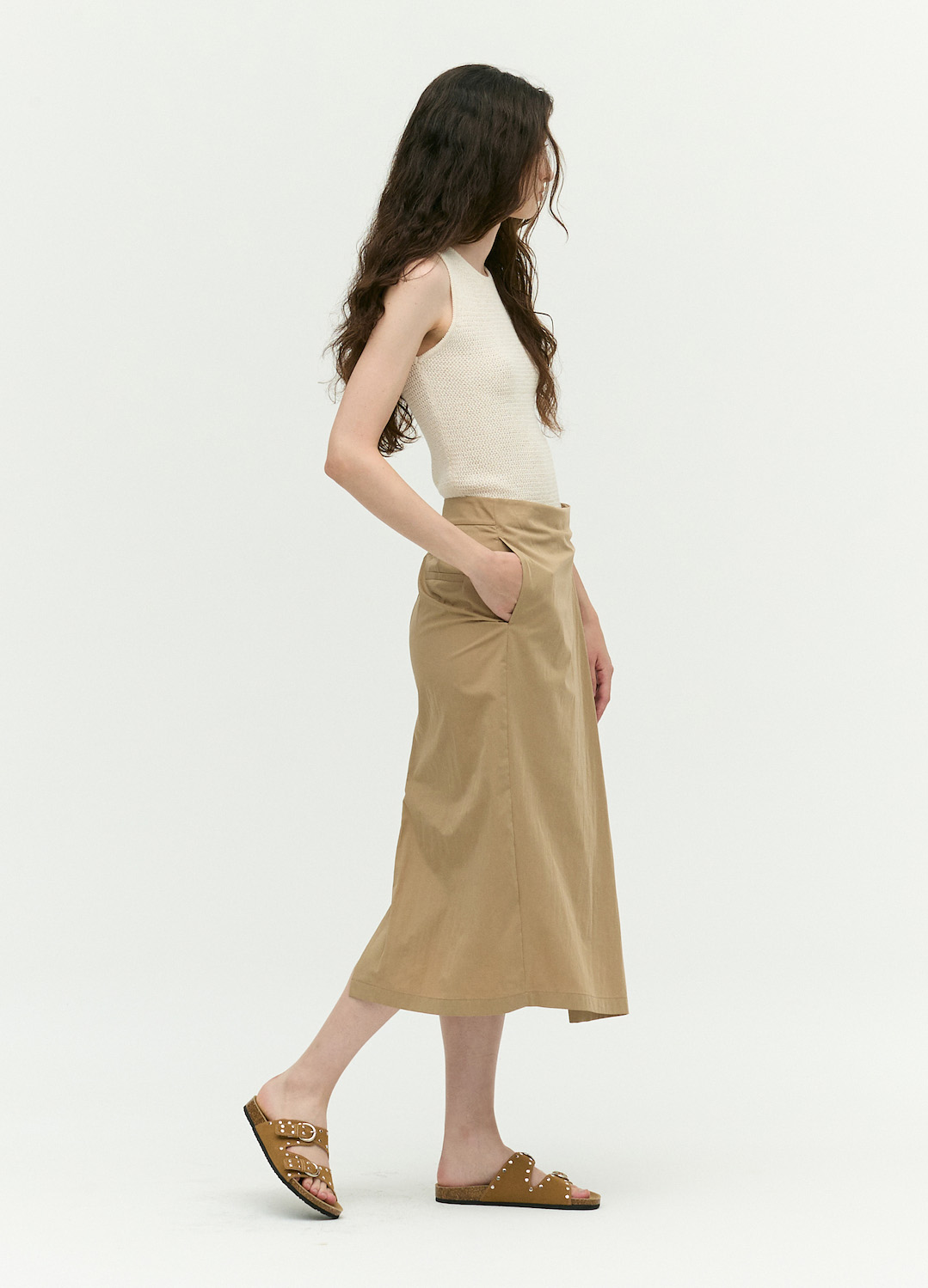 [시즌오프]사이드 랩 A라인 스커트_BEIGE_9