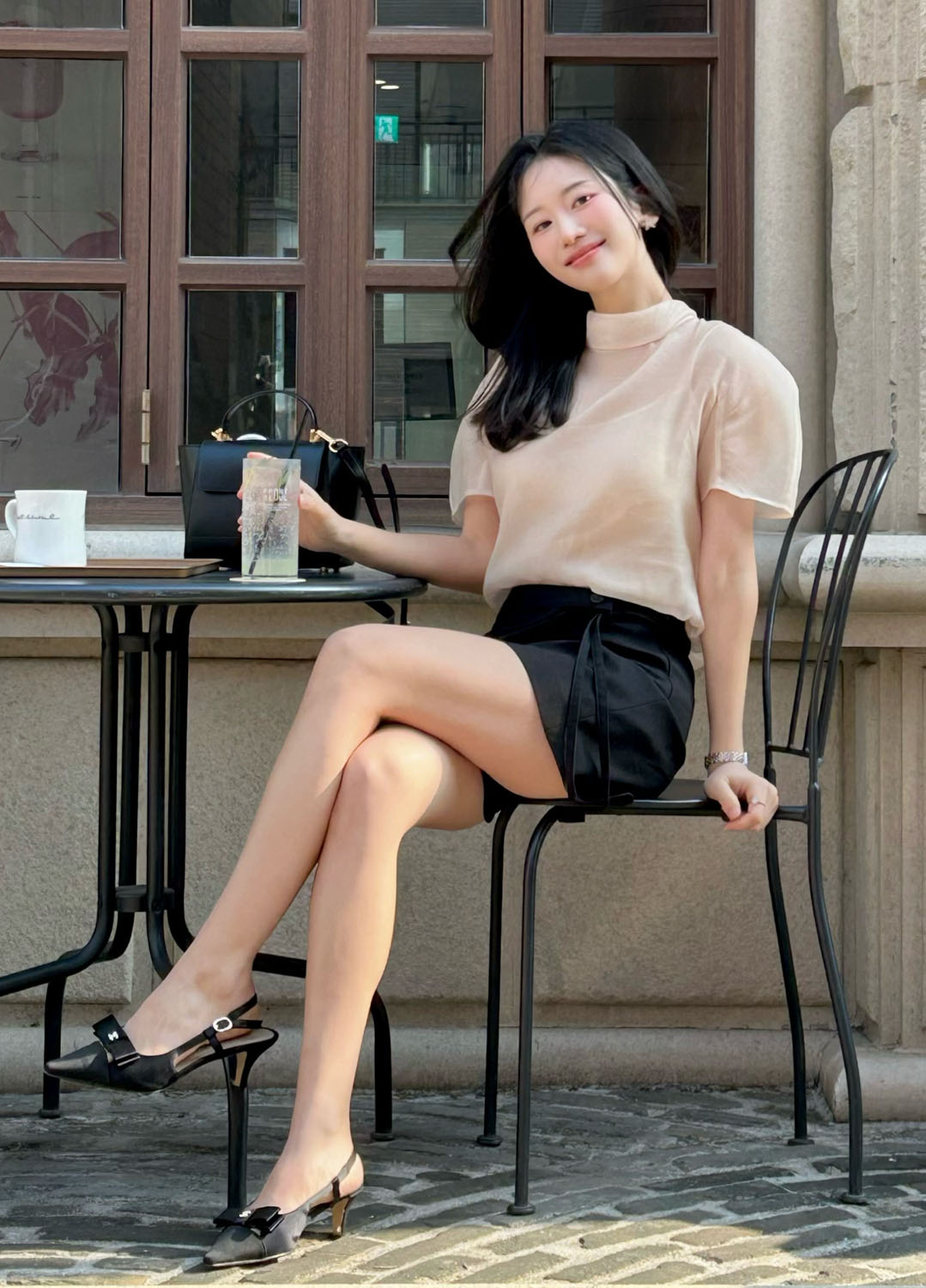 [Exclusive]하프 슬리브 시어 블라우스_LIGHT PINK_16
