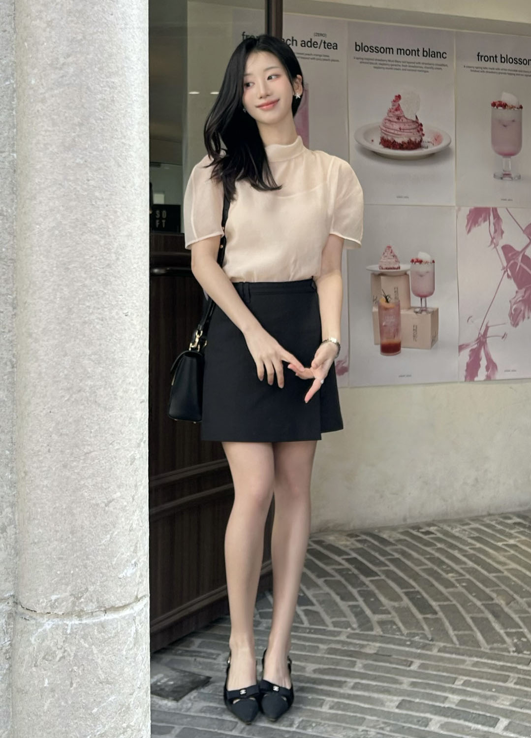 [Exclusive]하프 슬리브 시어 블라우스_LIGHT PINK_20