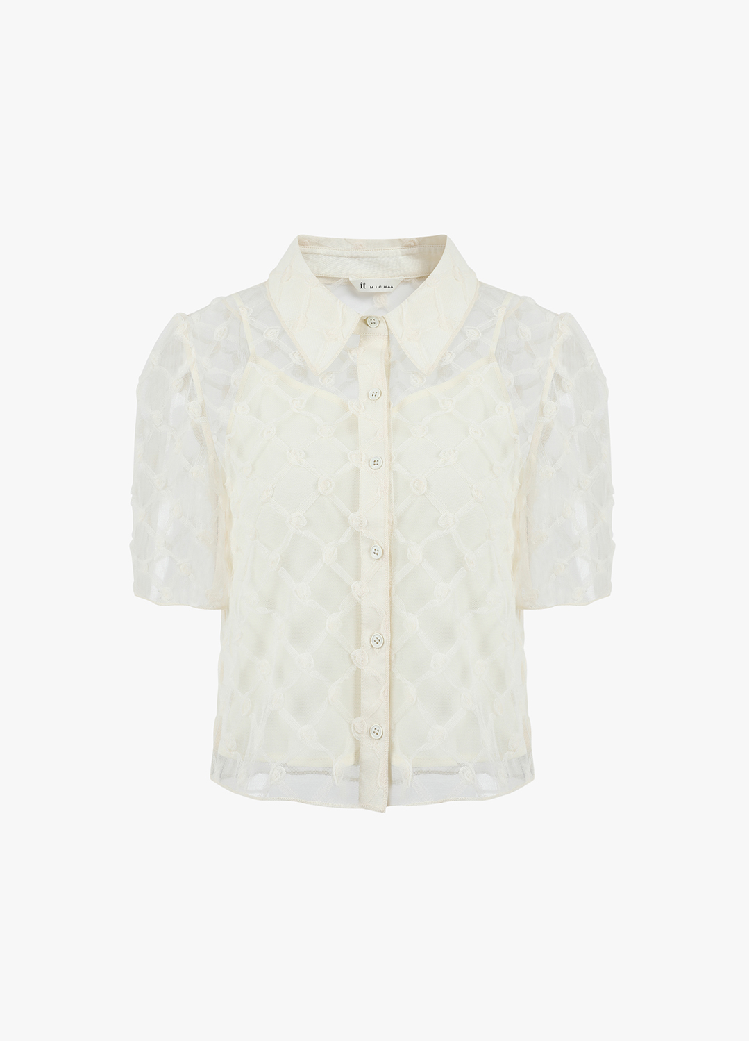 플라워 텍스처 시어 셔츠 블라우스_LIGHT BEIGE_9
