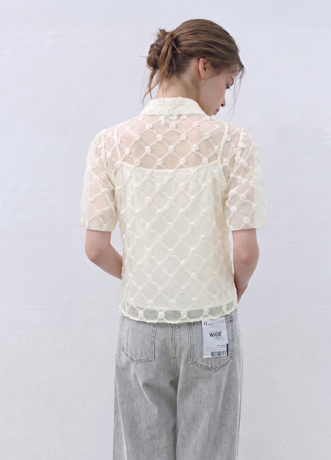 플라워 텍스처 시어 셔츠 블라우스_LIGHT BEIGE_7