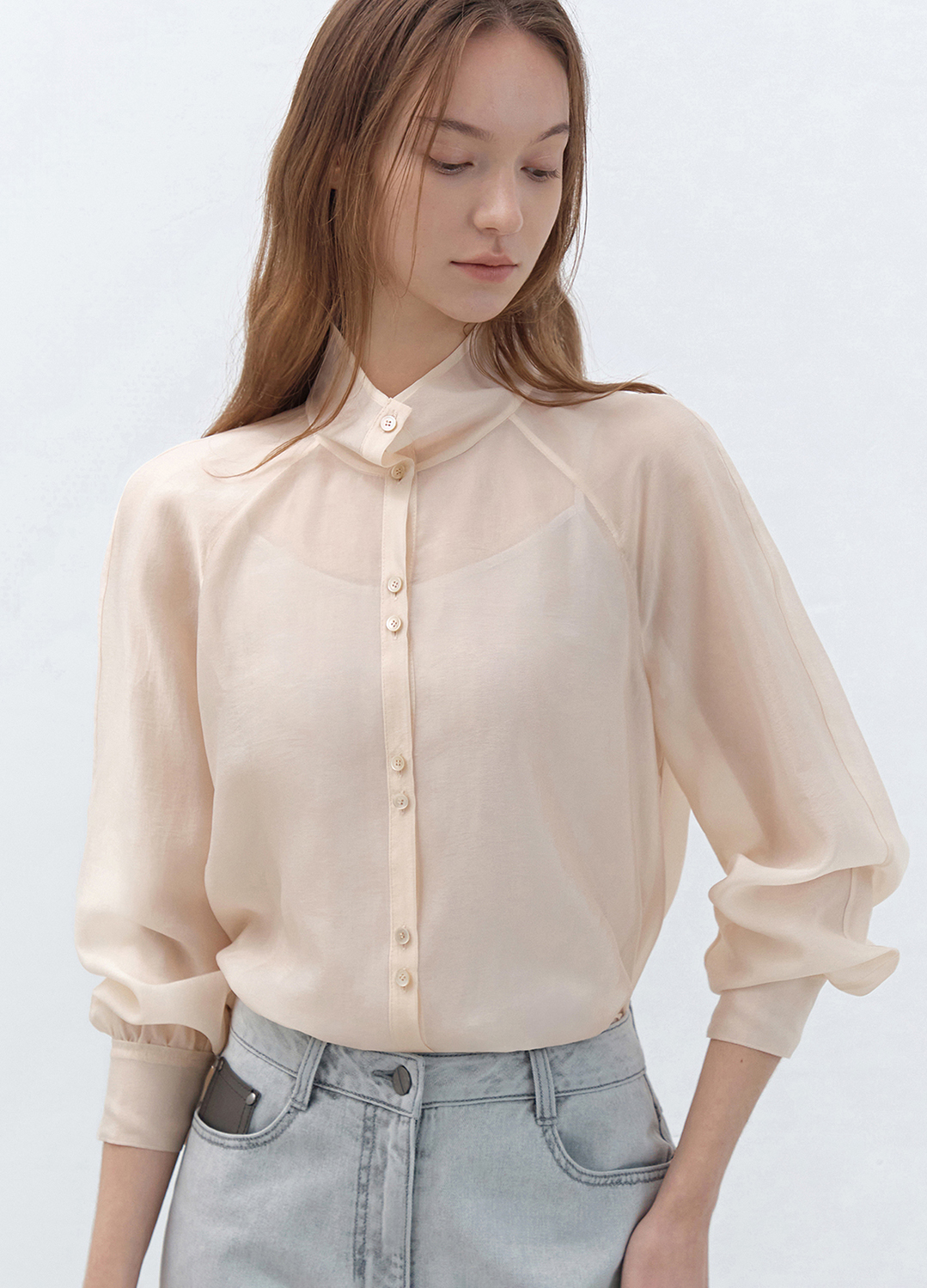 하이넥 시어 블라우스_LIGHT PINK_12