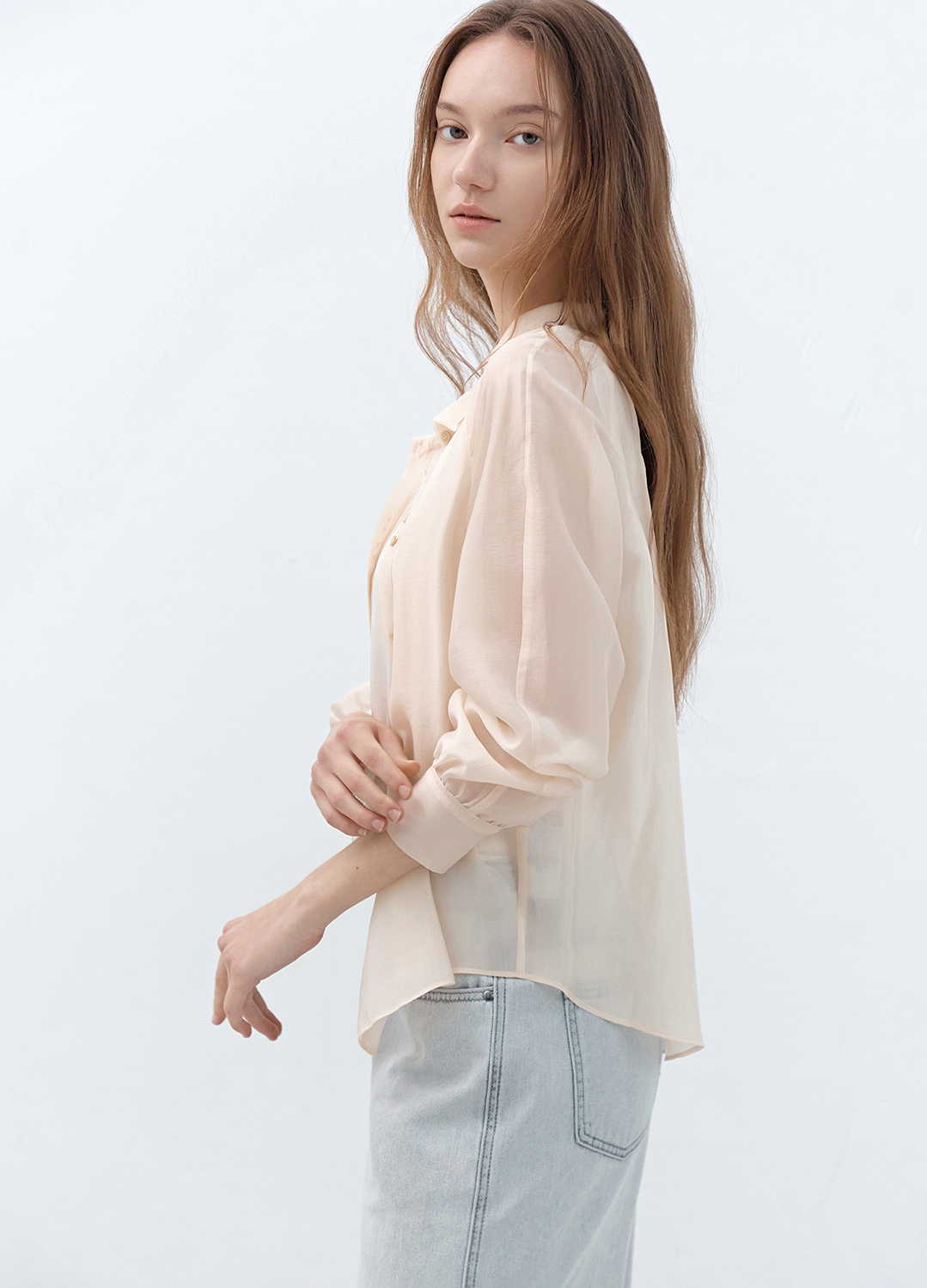하이넥 시어 블라우스_LIGHT PINK_7