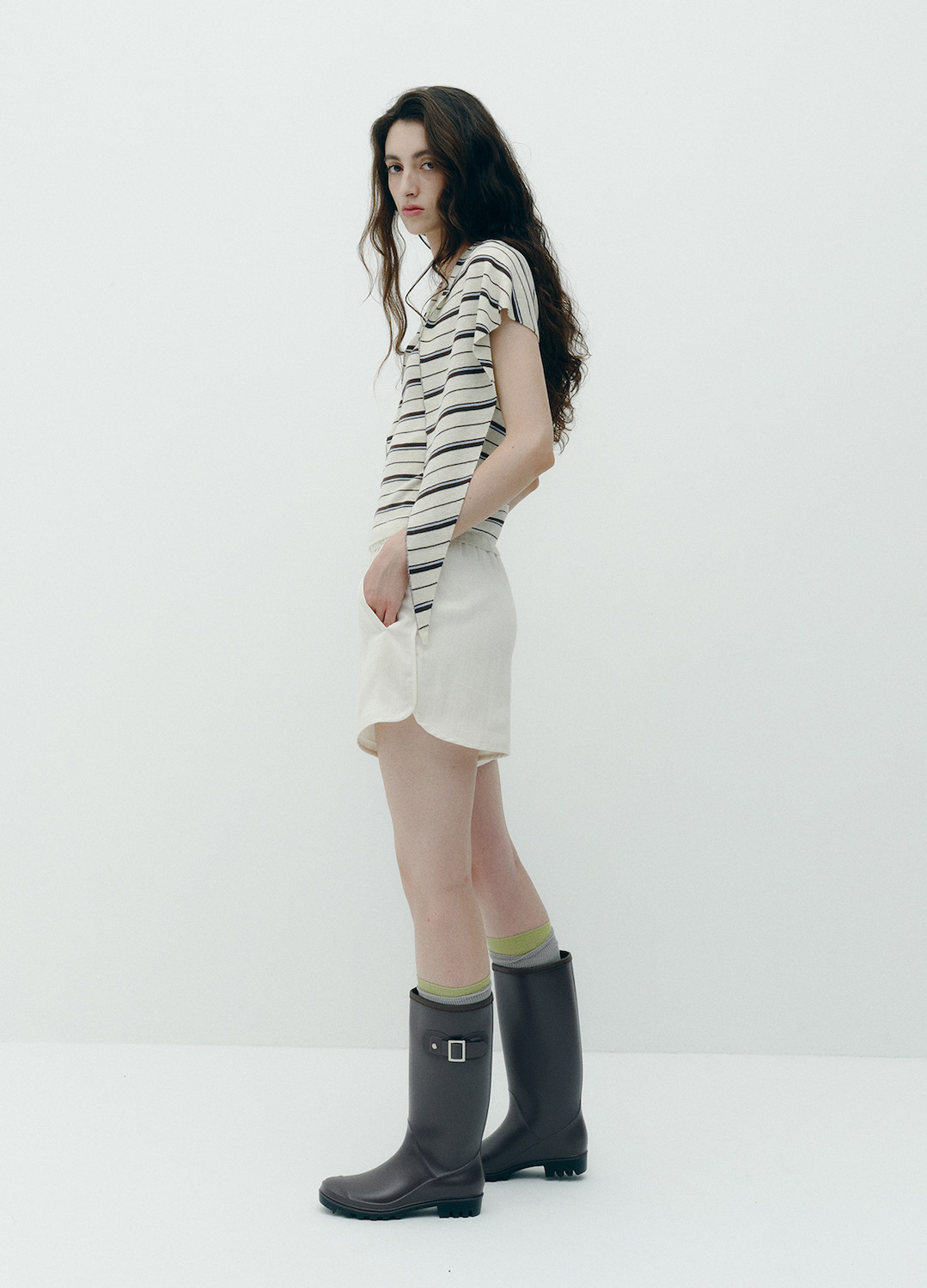 버클 포인트 미들 레인부츠_BROWN_9