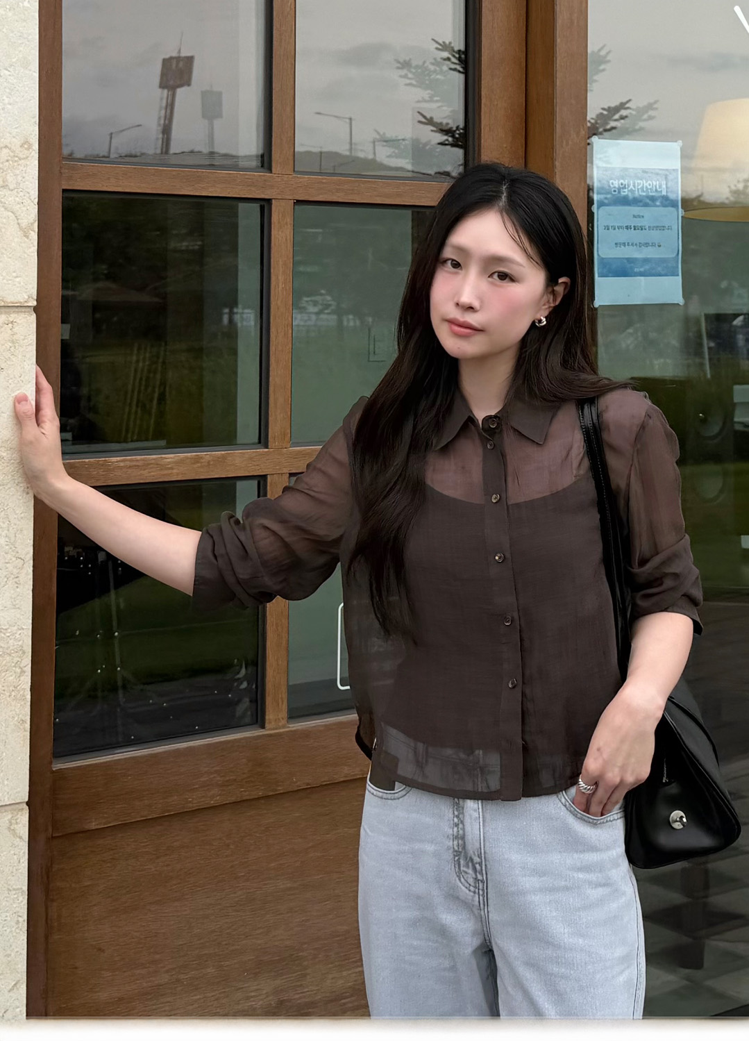 시어 텍스처 크롭 셔츠_DARK BROWN_10