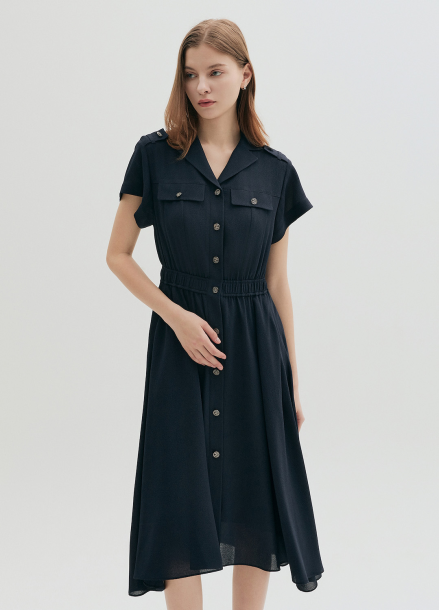 오픈 칼라 플레어 드레스
