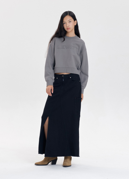 UNBALANCE SLIT DENIM LONG SKIRT