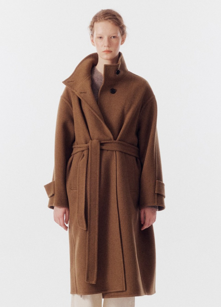 WOOL BLEND HIGH NECK LONG COAT