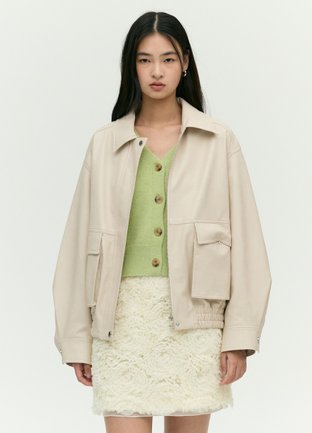 [EXCLUSIVE] 스탠카라 페이크 레더 자켓