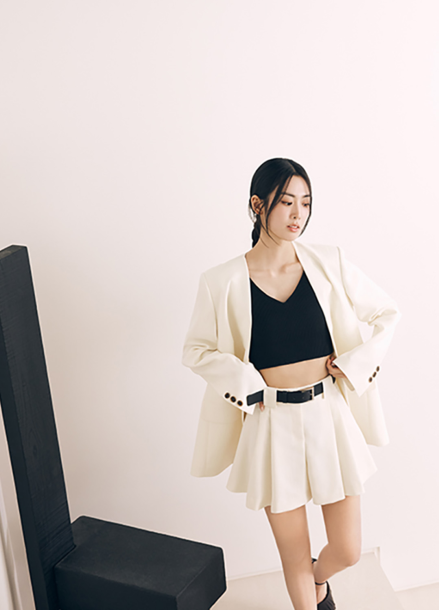 벨티드 플리츠 팬츠