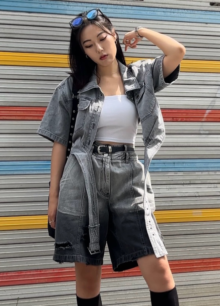 랩형 스타일 데님 자켓