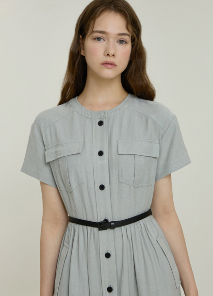 [Exclusive]라운드넥 벨티드 원피스