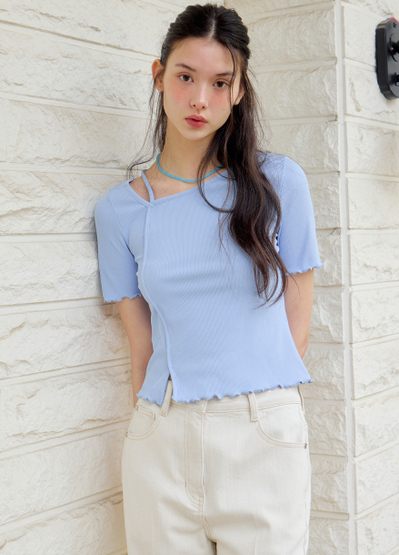 언발란스 홀터넥 티셔츠