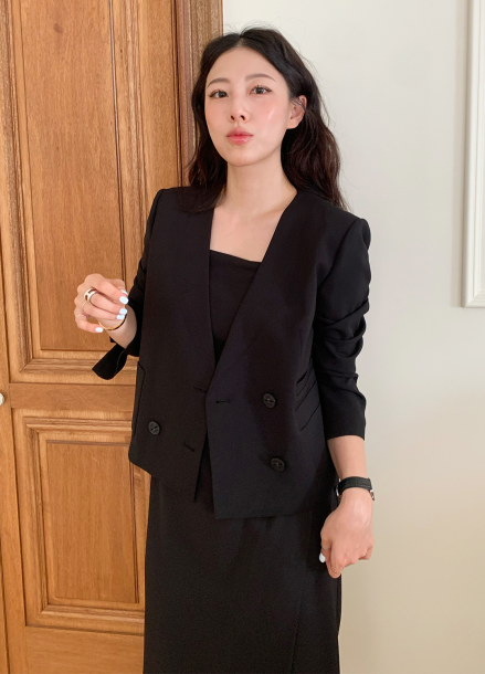 [잇미샤몰단독]브이넥 스티치 더블 버튼 자켓