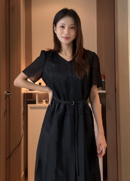텍스처 블록 플리츠 원피스