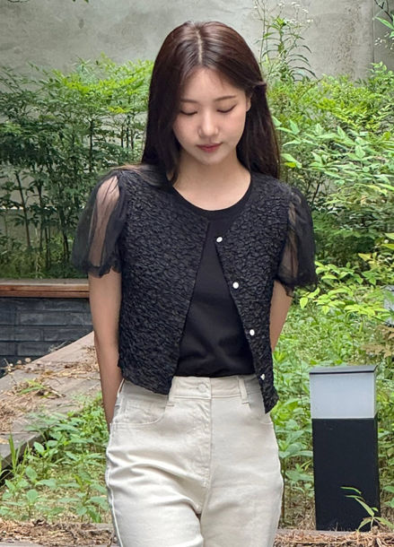 텍스쳐 베스트 & 퍼프 슬리브 티셔츠