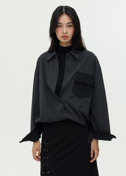 스트라이프 포켓 셔츠