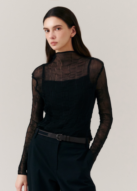 미샤 MICHAA 시스루 플리츠 블라우스 BLACK | SISUN.COM