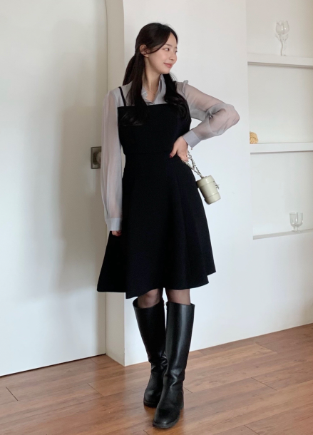 텍스처 블록 뷔스티에 원피스