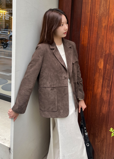 페이크 스웨이드 테일러드 자켓