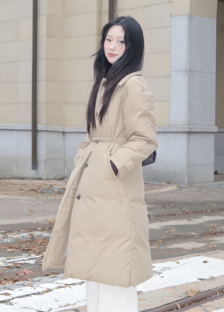 벨티드 싱글 트렌치 구스 다운 코트