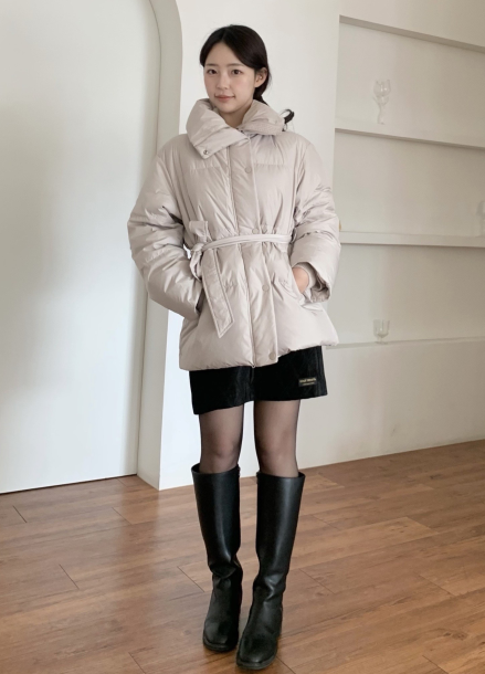 [Exclusive]하이넥 벨티드 구스다운 패딩