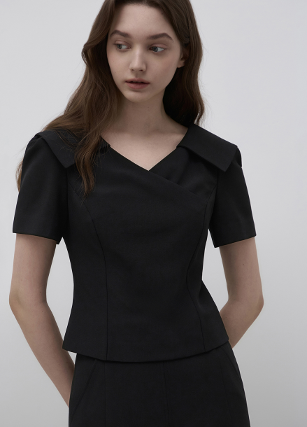 [Exclusive]오픈 카라 페미닌 블라우스