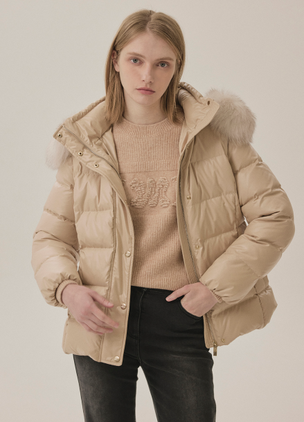 미샤 MICHAA [시즌오프]리얼 폭스 구스다운 패딩 BEIGE | SISUN.COM
