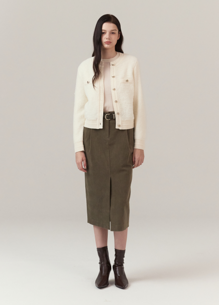 미샤 MICHAA 벨티드 코듀로이 H라인 스커트 BLACK | SISUN.COM