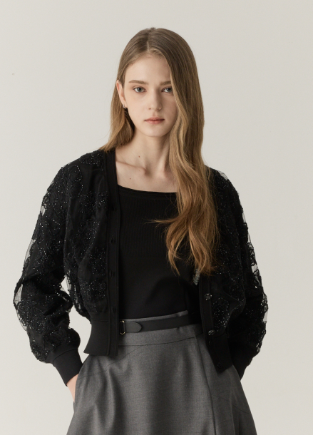 미샤 MICHAA 자수 디테일 가디건 BLACK | SISUN.COM
