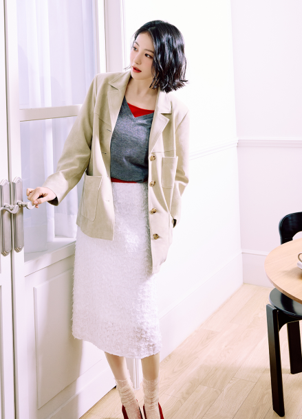 프린지 텍스쳐 스커트