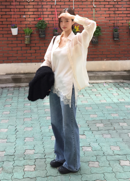 세미 와이드 데님 팬츠