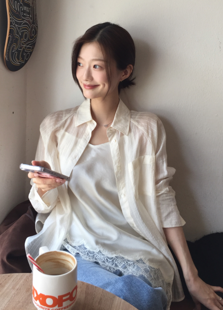 스트라이프 시어 셔츠