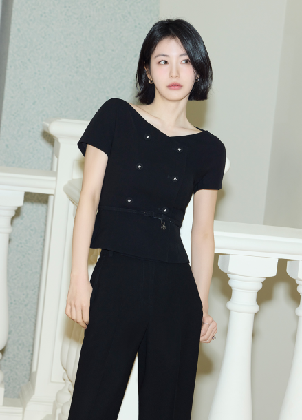 오프숄더 더블 브레스티드 자켓