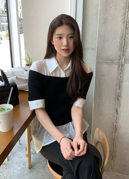 [Exclusive]블라우스 레이어드 니트탑
